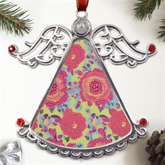 Mid Century Retro Floral 1970s 1960s Pattern 82 Metal Angel With Crystal Ornament by violetheavensky