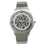 Mid Century Retro Floral 1970s 1960s Pattern 86 Stainless Steel Watch Front