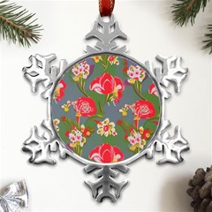 Mid Century Retro Floral 1970s 1960s Pattern 83 Metal Small Snowflake Ornament by violetheavensky