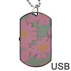 Mid Century Retro Floral 1970s 1960s Pattern 80 Dog Tag Usb Flash (one Side) by violetheavensky