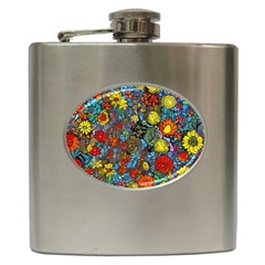 Mid Century Retro Floral 1970s 1960s Pattern 56 Hip Flask (6 Oz) by violetheavensky