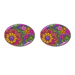 Mid Century Retro Floral 1970s 1960s Pattern 55 Cufflinks (oval) by violetheavensky