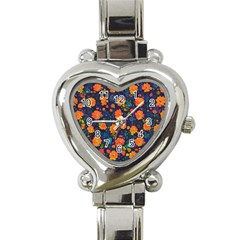 Mid Century Retro Floral 1970s 1960s Pattern 61 Heart Italian Charm Watch by violetheavensky