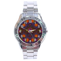Mid Century Retro Floral 1970s 1960s Pattern 67 Stainless Steel Analogue Watch by violetheavensky