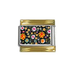 Mid Century Retro Floral 1970s 1960s Pattern 57 Gold Trim Italian Charm (9mm) by violetheavensky