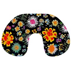 Mid Century Retro Floral 1970s 1960s Pattern 57 Travel Neck Pillow by violetheavensky