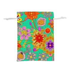 Mid Century Retro Floral 1970s 1960s Pattern 58 Lightweight Drawstring Pouch (l) by violetheavensky