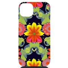 Mid Century Retro Floral 1970s 1960s Pattern 54 Iphone 14 Plus Black Uv Print Pc Hardshell Case by violetheavensky