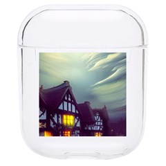 Village Moon Cloudy Historical Tudor Architecture Houses Town Night Windows City Hard Pc Airpods 1/2 Case by Posterlux