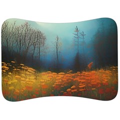 Wildflowers Field Outdoors Clouds Trees Cover Art Storm Mysterious Dream Landscape Velour Seat Head Rest Cushion by Posterlux