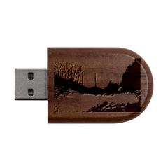 Wildflowers Field Outdoors Clouds Trees Cover Art Storm Mysterious Dream Landscape Wood Oval Usb Flash Drive by Posterlux