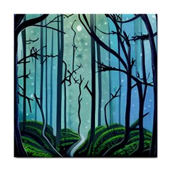 Nature Outdoors Night Trees Scene Forest Woods Light Moonlight Wilderness Stars Tile Coaster by Posterlux