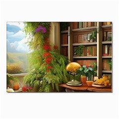 Room Interior Library Books Bookshelves Reading Literature Study Fiction Old Manor Book Nook Reading Postcard 7  X 5  (pkg Of 10) by Posterlux