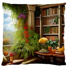 Room Interior Library Books Bookshelves Reading Literature Study Fiction Old Manor Book Nook Reading Large Cushion Case (one Side) by Posterlux