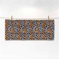 Blue Brown Leopard Hand Towel by DinkovaArt