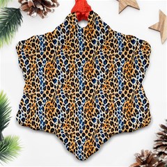 Blue Brown Leopard Snowflake Ornament (two Sides) by DinkovaArt