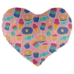 Ice Cream Donut Sweets Candie Large 19  Premium Flano Heart Shape Cushions by Apenda