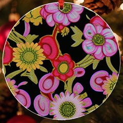 Mid Century Retro Floral 1970s 1960s Pattern 70 Uv Print Acrylic Ornament Round by violetheavensky